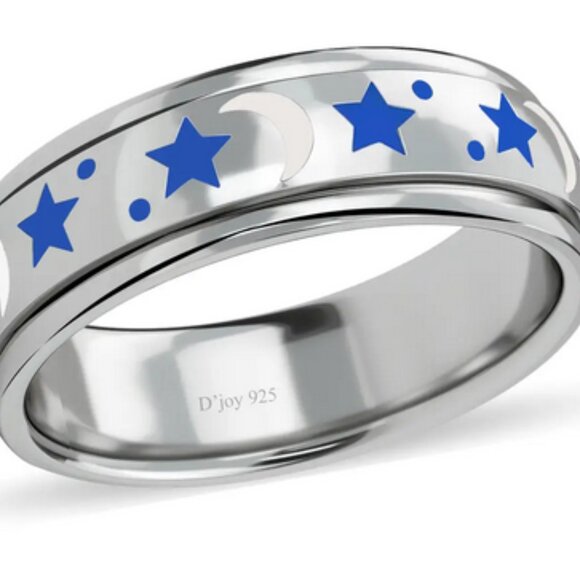 925 STERLING SILVER Fidget Ring Spinner Ring 925 Sterling Silver Moon - Picture 1 of 1